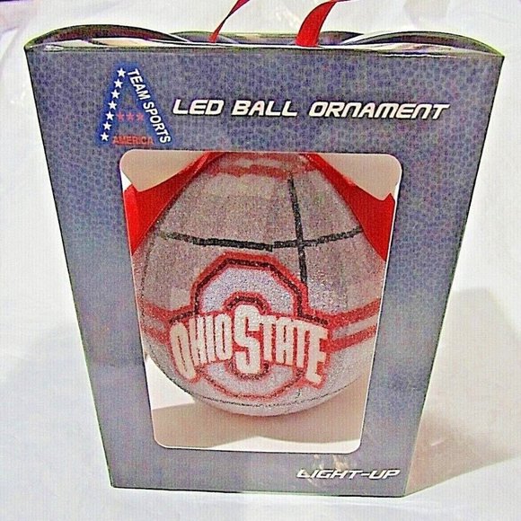 NCAA Ohio State Buckeyes LED Ball Ornament Glitter Plaid by Team Sports America - Picture 3 of 6